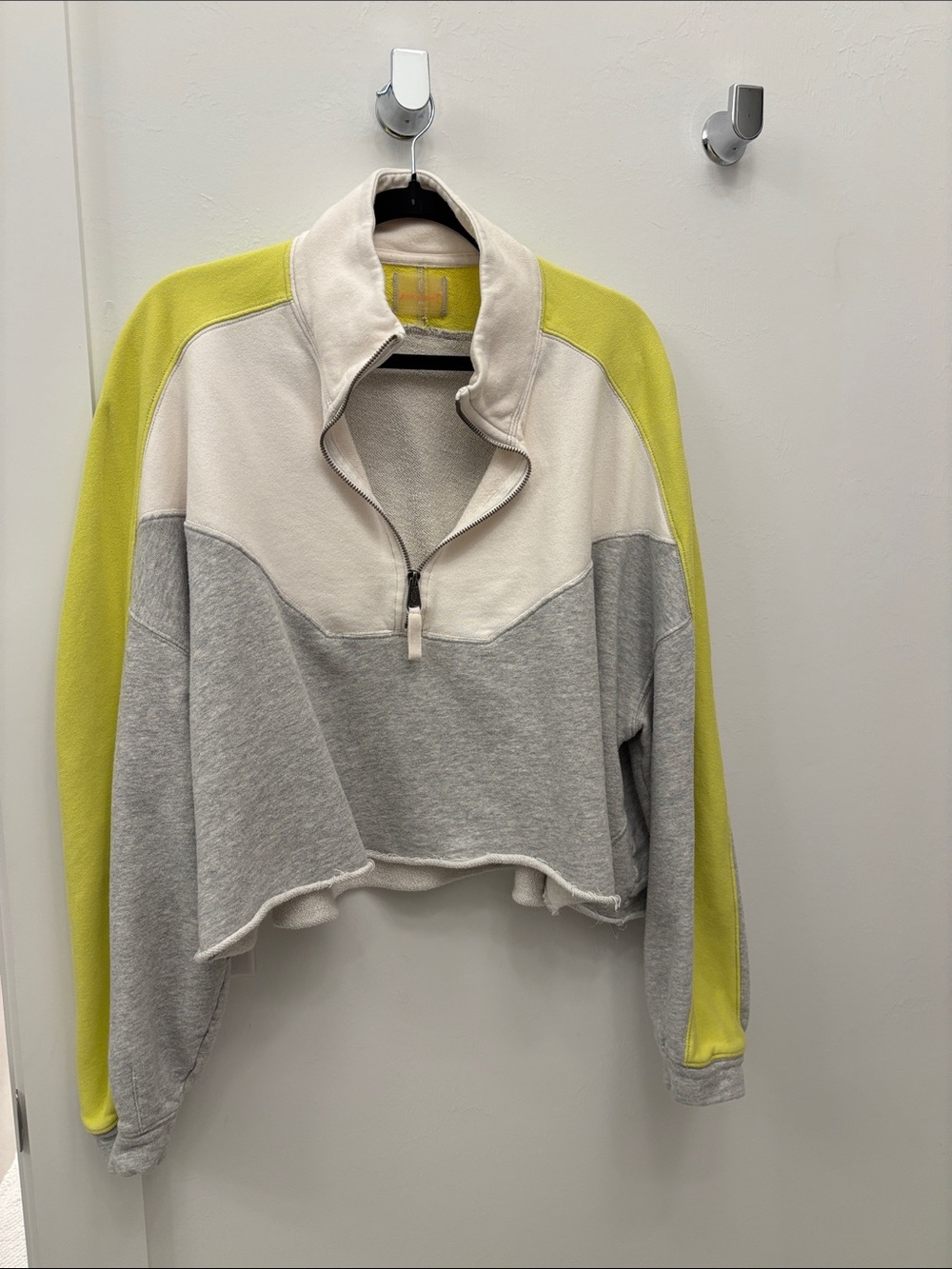 FP Movement by Free People Colorblock Half-Zip Pullover in Lime, Cream & Gray